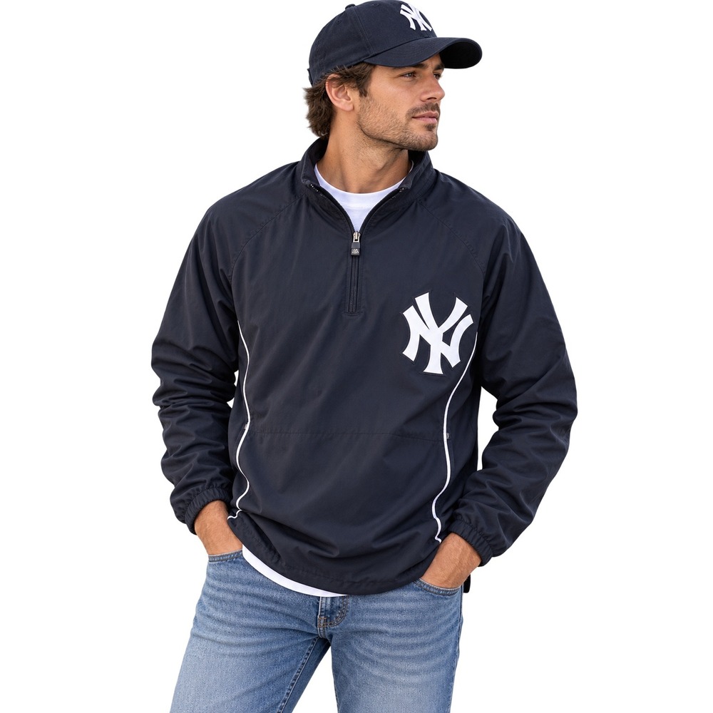 Majestic New York Yankees Cool Base Quarter Zip Pullover Navy Blue Mens L